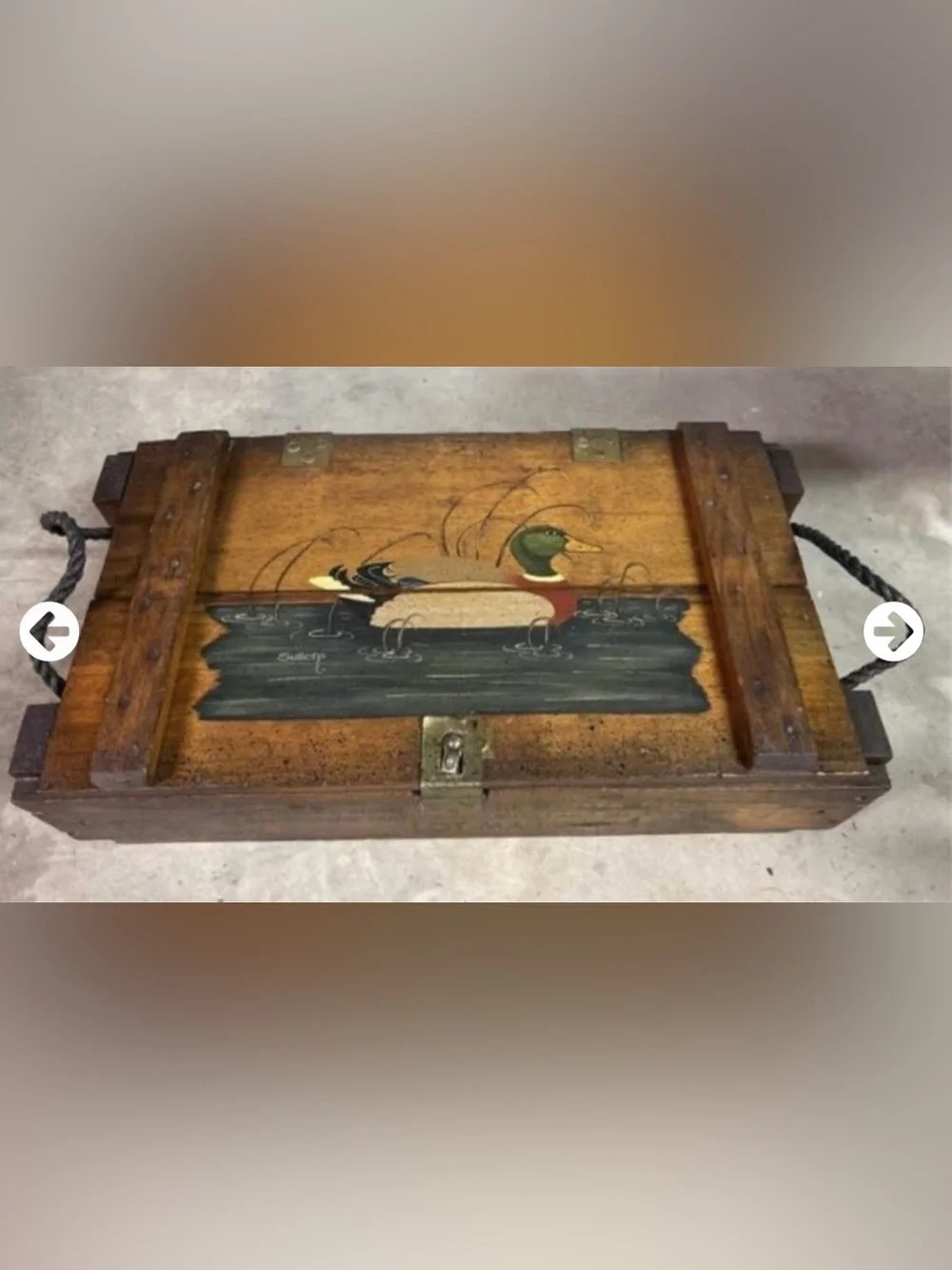 Hand-Painted Mallard Duck Wooden Lidded Crate Box